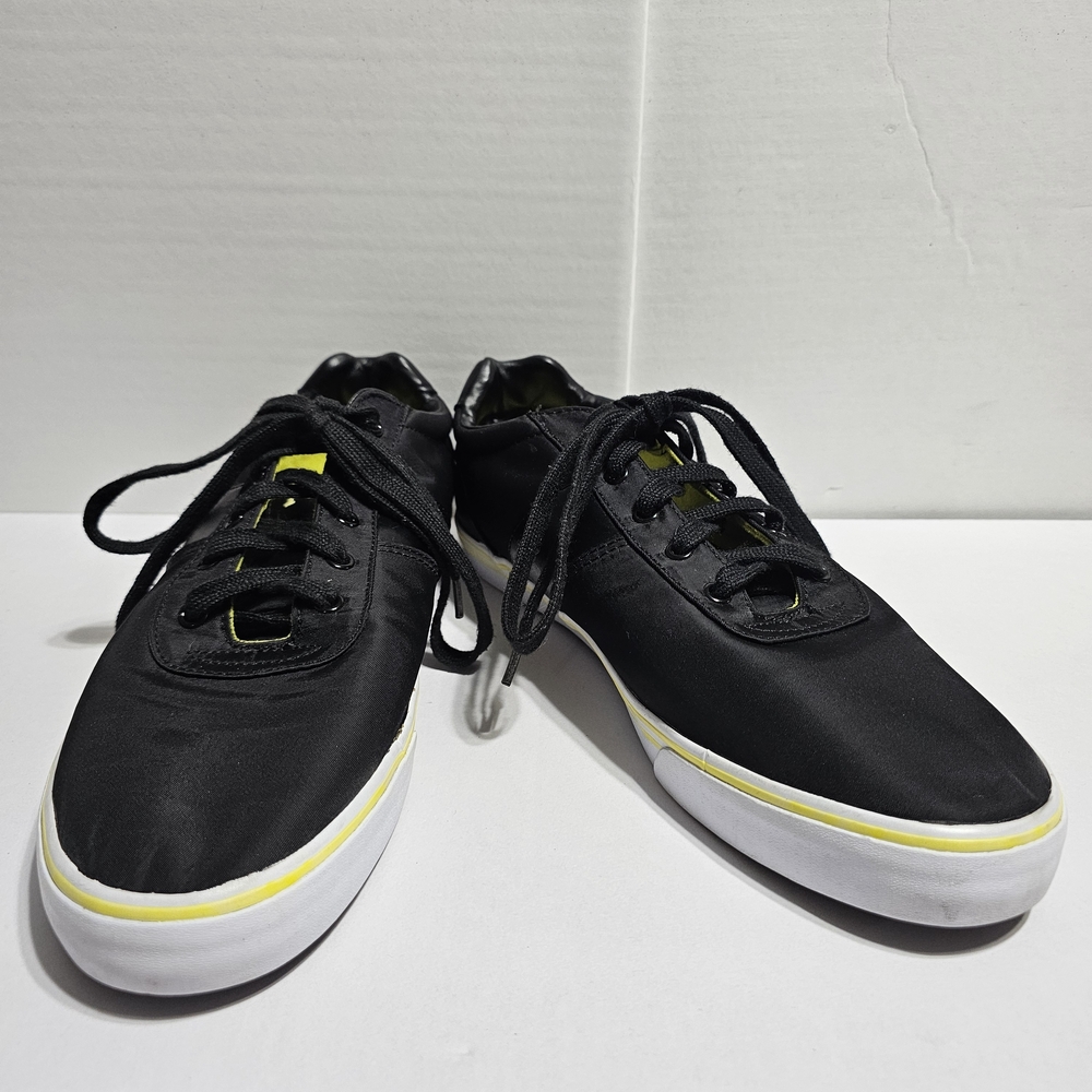 Polo Ralph Lauren Hanford Mens 14D Black Tech Nylon Neon Yellow Sneakers 13297